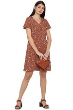 Ann Taylor Sheath Dress Size 10 Flutter Sleeve Floral Rust orange peach