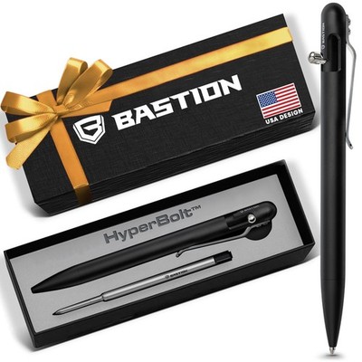 BASTION Slim Aluminum Bolt Action Ballpoint Pen Jet Black | CNC EDC Mens Gift
