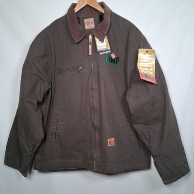Berne Work Jacket Men 2XL Canvas Fleece Lined Corduroy Collar Olive Logo READ