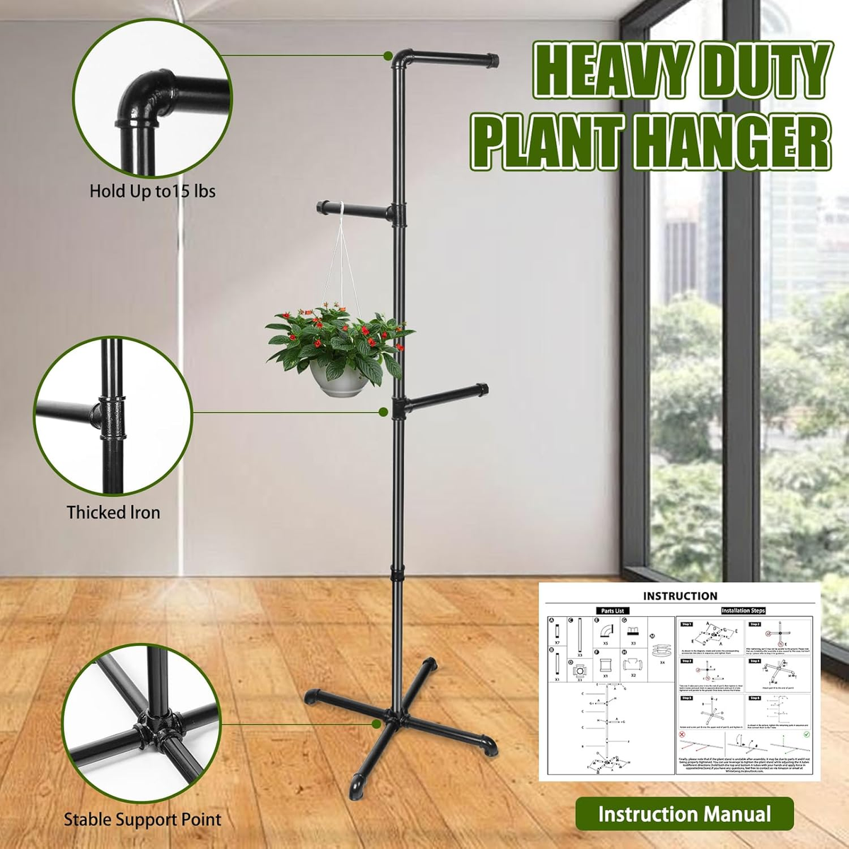 Hanging Plant Stand, Plant Hanger Indoor, Corner Hanging Plant Stand, Black  Meta