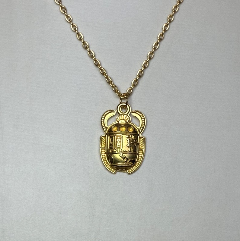 Egyptian Scarab Beetle Pendant 20" Gold-plated Chain Necklace Gift Bag - Product main view