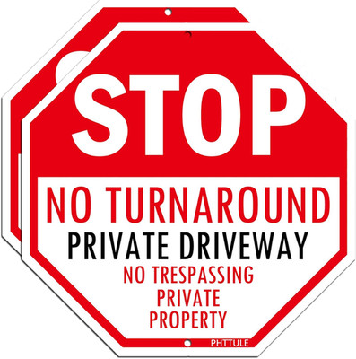 Stop No Turn around Private Driveway Sign 2 Pack, No Trespassing Private Propert