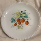 6” Vintage Westmoreland Hand Beaded  Milk Glass Plate W/Strawberries