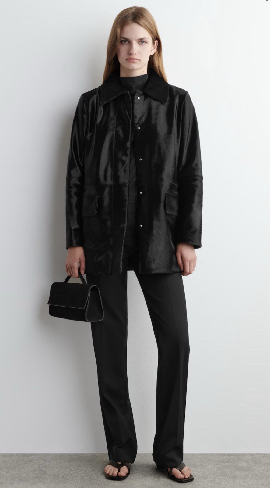 COS Pony Hair Leather Jacket Black 32 XS