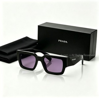 Prada SPR B17 Square Sunglasses Women/Men Unisex Black Frame Purple Lens Authent