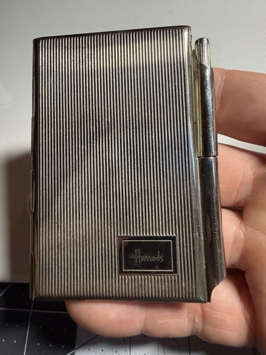 vintage Harrods silver-plated pocket notepad and card holder with pen! Rare