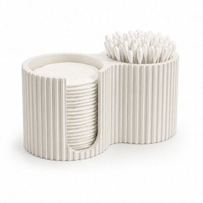 Modern Ribbed Cotton Pad & Swab Holder | Bathroom Vanity Organizer for Q-Tips &