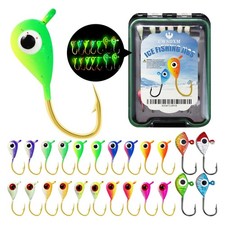 Ice Fishing Lures Kit, 24pcs Micro Bright Jig Heads for Panfish, Crappie, Wal...