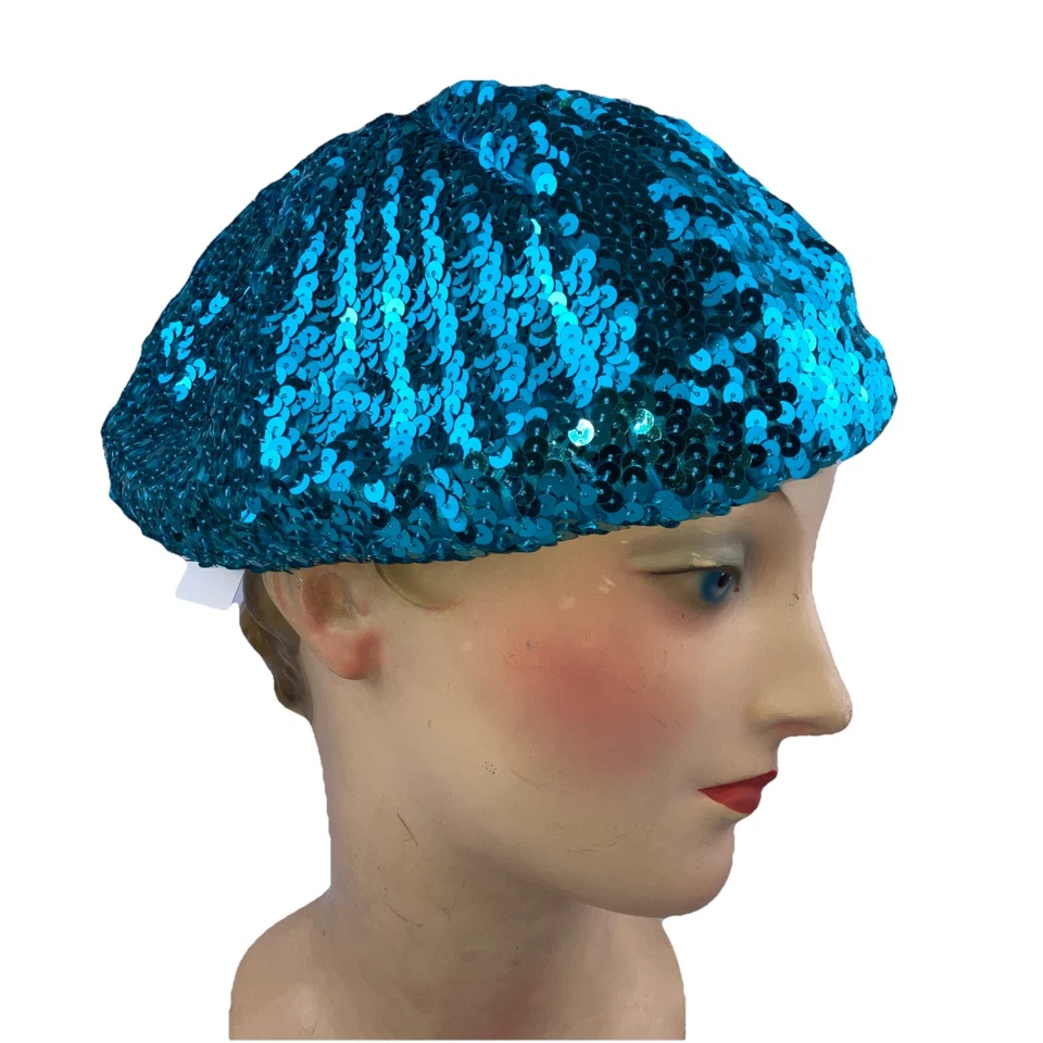 Boina de lentejuelas completa verde azulado años 70 discoteca patinaje sobre ruedas vintage años 70 Foto 2 de 4