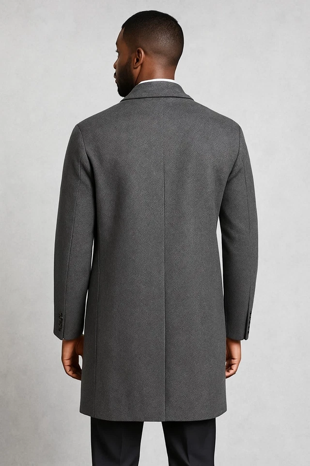 Ralph Lauren Mens 44R Wool Cashmere Blend Overcoat Gray Herringbone Button Front - Image 2 of 4