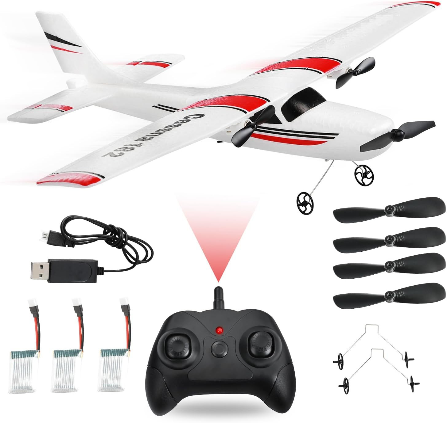 Beginner's 2.4GHz RC Airplane with Gyro & 3 Batteries - Easy to Fly Glider