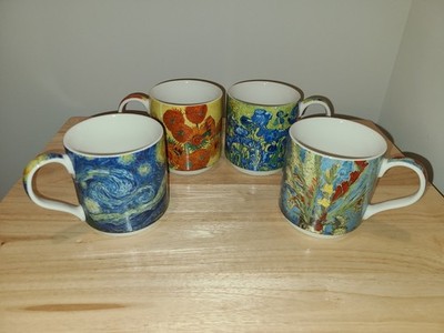 Vincent Van Gogh Paintings Fine China Coffee/Tea Mug Set of 4 w/Gift Box
