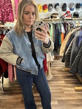 GAP Varsity Denim Jacket Youth XXL 18-20 Y2K 90s Tan Sleeve Women S