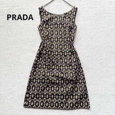 PRADA Dress Size 36 Brown Geometric Pattern Side Zip Knee Length