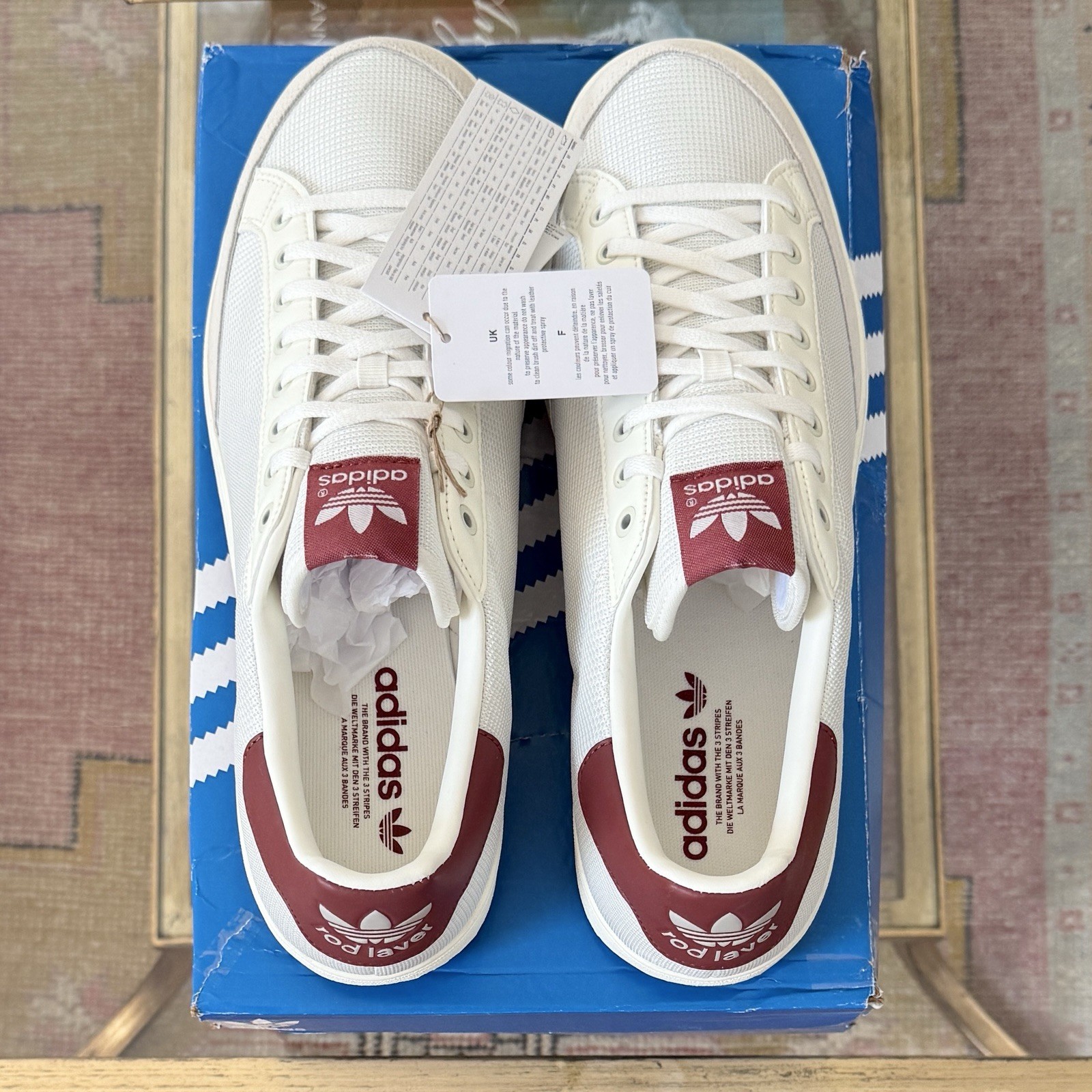 SAOLA Taglia 10 5 Adidas Rod Laver Off White Ruby JQ2474 SPEDIZIONE IN GIORNATA