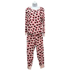 Kate Spade NY Pink Double Heart Henley Pajama Set Womens Large Knit Cuff Pockets