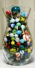Vase Full Of 375 Marbles Beautiful, Colorful  Collectible For Play Or Display