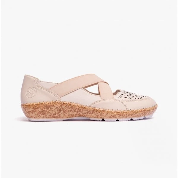 Rieker 44853 Womens Leather Lightweight Casual Beige Lace-Up Shoes