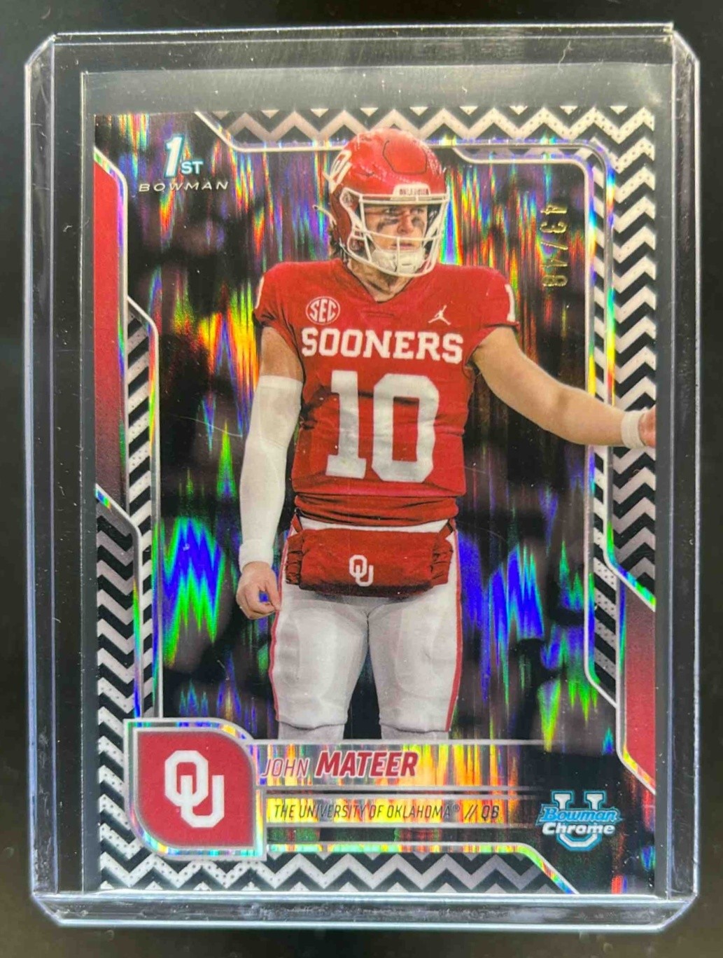 2025 Bowman Chrome U John Mateer 1st Black & White Stealth Refractor #43/48