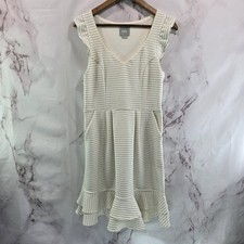 Anthropologie Dress Womens Small 6 White Black Striped Peplum Maeve Sunland