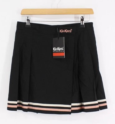 KICKERS WOMENS PLEATED MINI SKIRT STRIPED SIZE S BLACK  IB