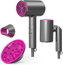 1800W Foldable Ionic Hair Dryer with Diffuser for Women & Men, Light Gray