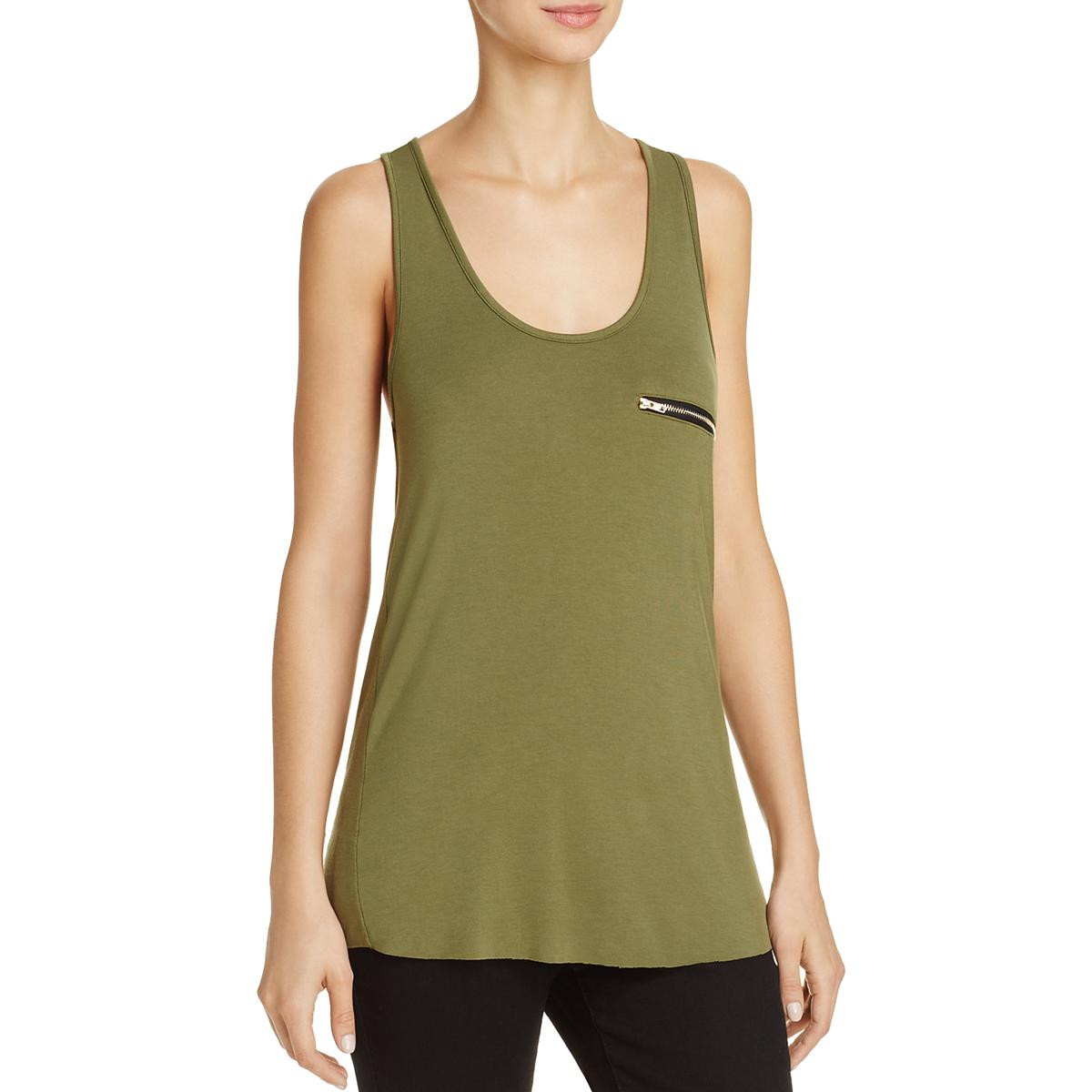 POL Womens Green Woven Zipper Sleeveless Tank Top Shirt XS  8944