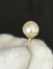 14K Yellow Gold Pearl Tie Tack Lapel Pin Vintage 8mm Beautiful