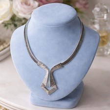 Vtg Trifari MCM Modernist Silver Tone Necklace - 18” w Extender - Textured Drop