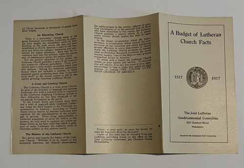 A Budget of Lutheran Church Facts Pamphlet. The joint Lutheran Quadricentennial - Foto 4 di 6