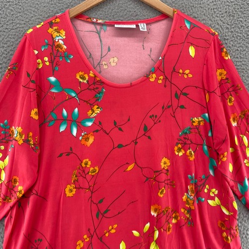 Susan Graver Top Womens 2X Plus Pink Multi Floral Liquid Knit 3/4 Sleeve Stretch - Foto 2 di 11