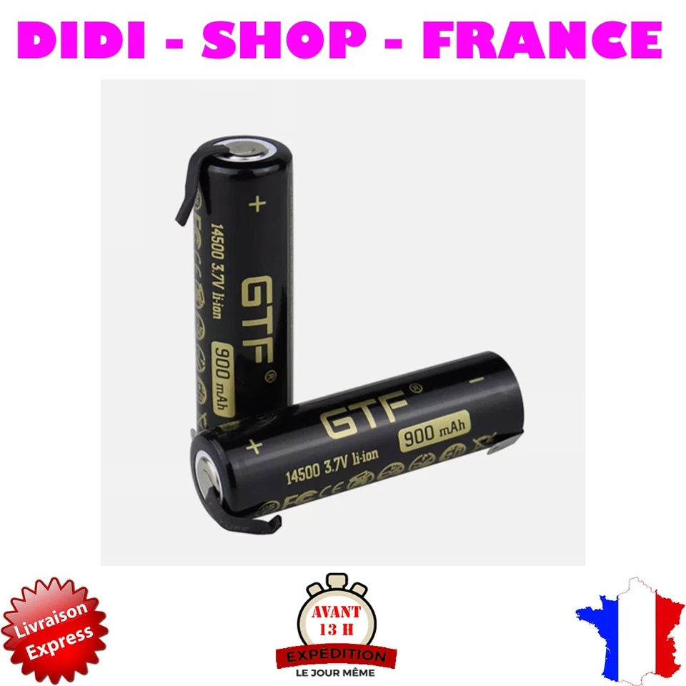 1 PILE 14500 BATTERIE RECHARGEABLE 900 mAh LI-ION 3,7 V cosses à souder - Photo 1/1