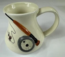 Ceramic 16oz Coffe Mug Wide Base Bottom No Slip White Fishing Outdoor Travel Cup