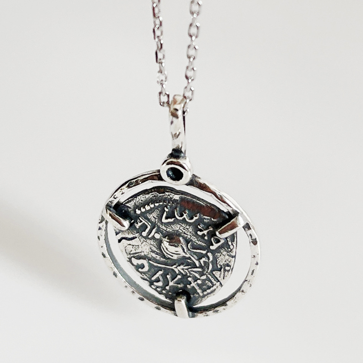 Oxidized 925 Sterling Silver Vintage Baroque Money Coin Pendant Necklace 17