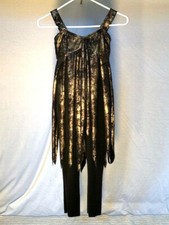 Black Capri Unitard W/ Multi Color Bodice Strips Contemporary Dance Costume