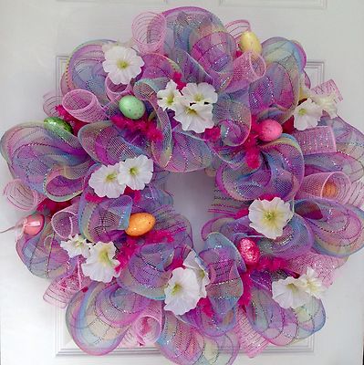 Beautiful Pastel Easter Egg Deco Mesh Wreath