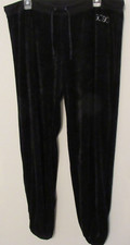 BCBG Maxazria Velour Lounge Pants Women's XL Black Rhinestone Logo Elastic Ankle