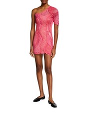 STELLA MCCARTNEY 5610 Bubble Gum One-Shoulder Lace Mini Dress Size 38 - $3250