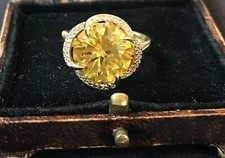 Vintage Style Jewellery Yellow Gemstone Ring 18K Gold Plated