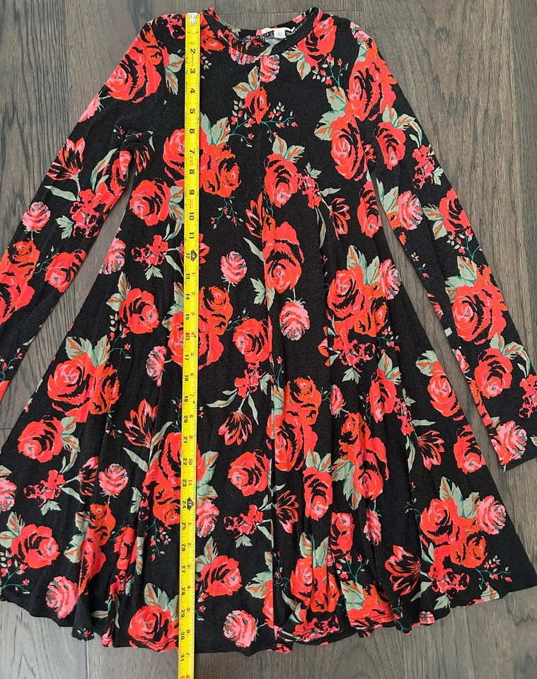 Vestido Tucker + Tate Niñas 10 Manga Larga Negro Naranja Floral Rayón Foto 3 de 4