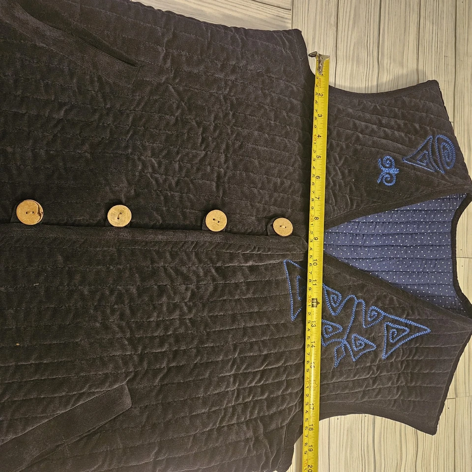 Chaleco Acolchado Negro y Azul Para Hombres Grande Cuatro Botones Bolsillos Festival Gitano Rey Foto 4 de 4