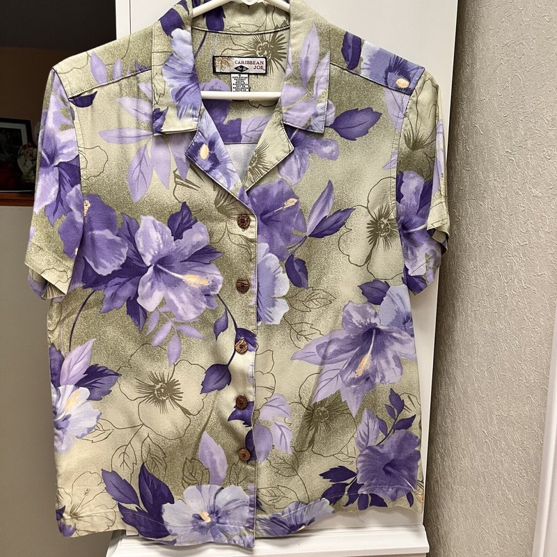 Carribbean Joe Purple/Green Rayon Blouse - Size S - Excellent