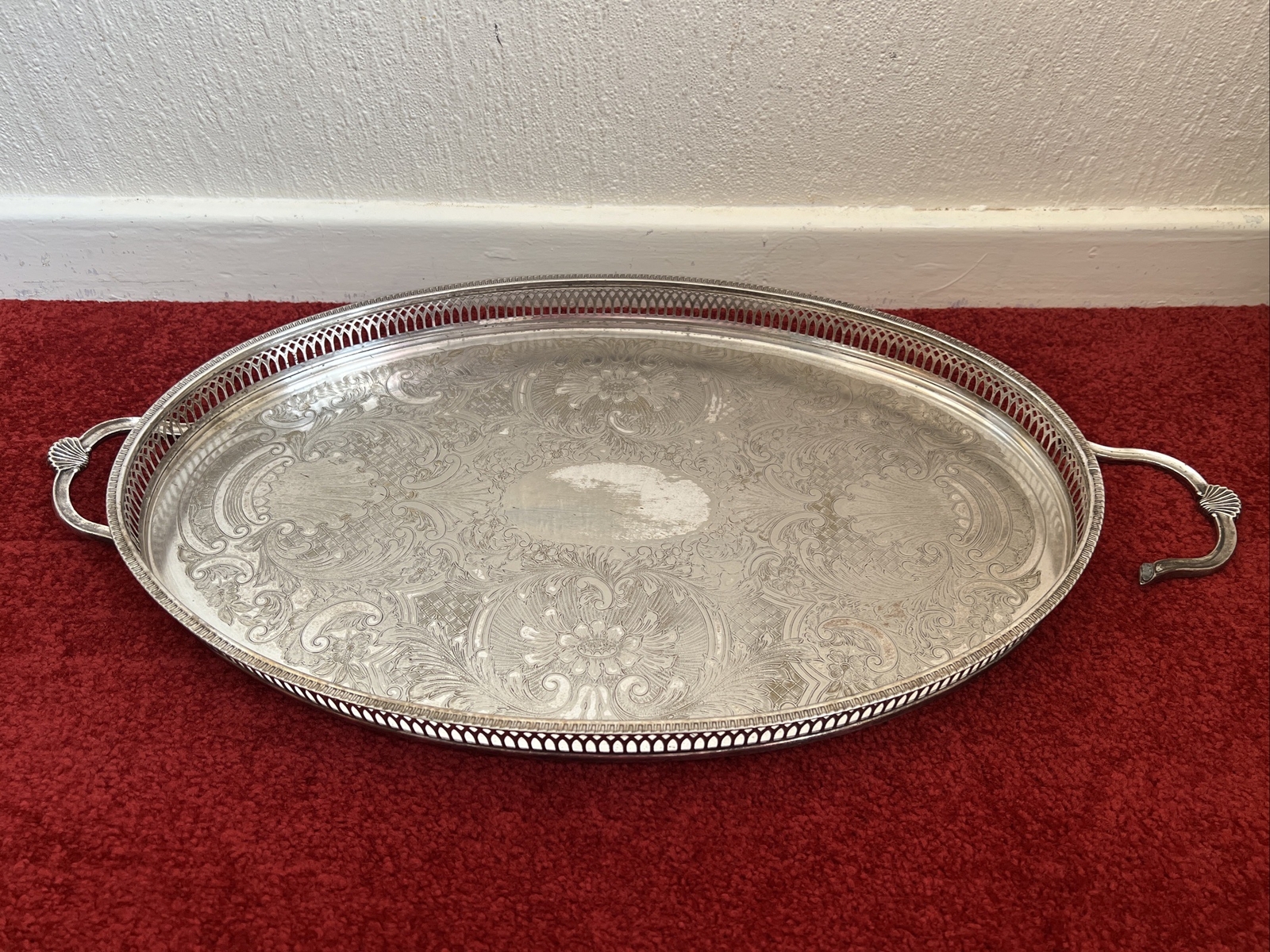 Large Vintage Antique Silver Plated Gallery Serving Tray eBay