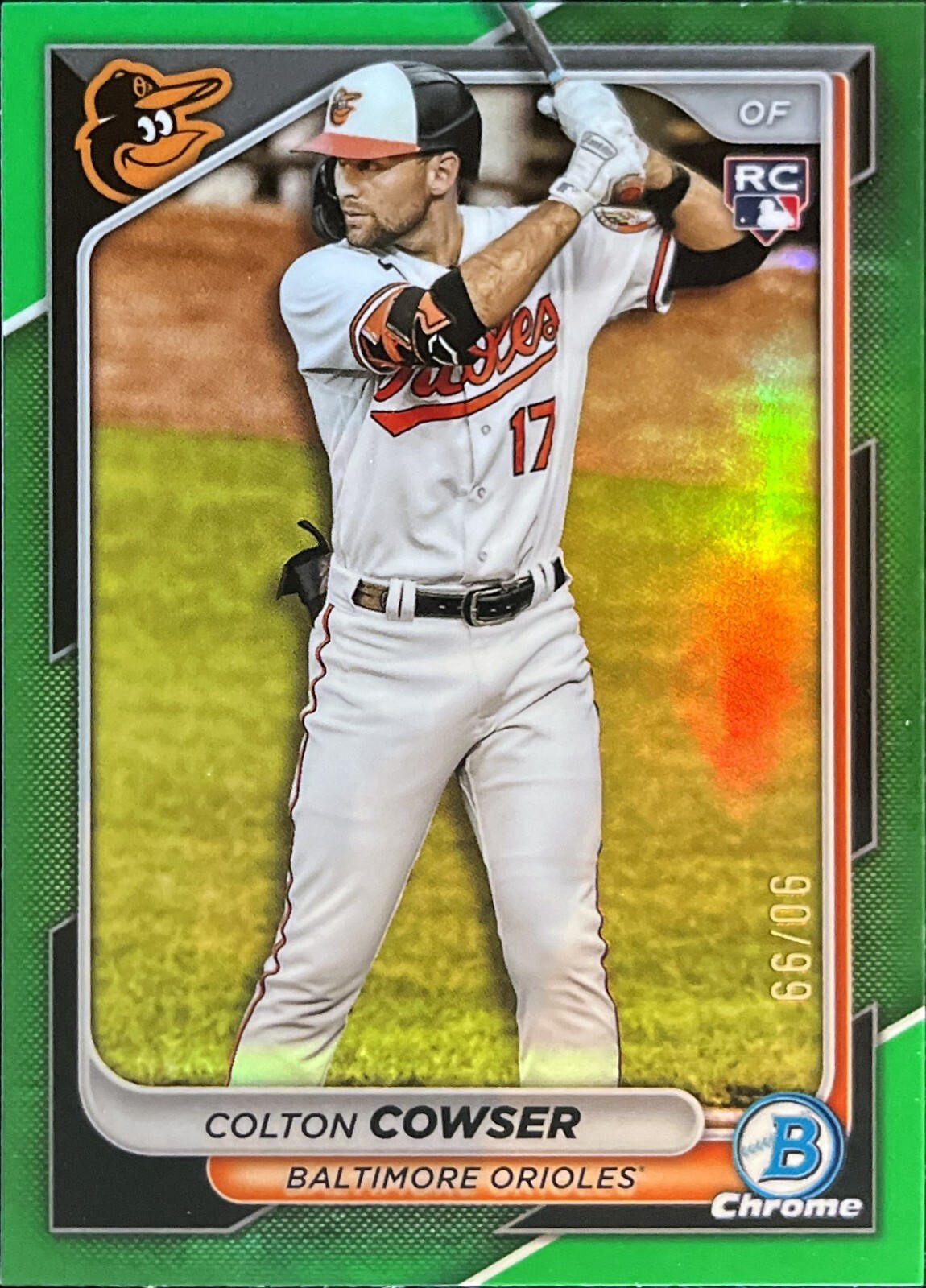 2024 Bowman Chrome Green Refractor 90/99 SP #33 Colton Cowser Rookie Orioles