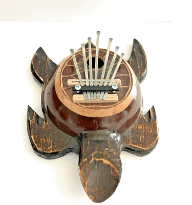 Turtle Thumb Piano Kalimba 7 Tines Handmade 10'' long x 7'' wide  Wood