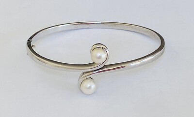 Alwand Vahan AV 925 Sterling Silver Freshwater Pearl Hinged Cuff Bracelet 7.25 