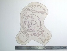 vtg 1960s 1970s Tattoo Flash acetate stencil 666 Skull Noose and Pistons HAR1