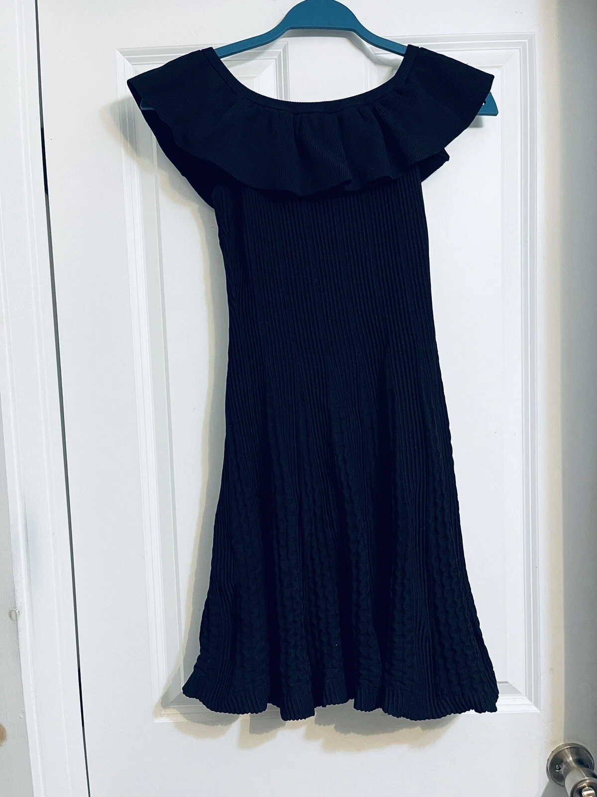 TORY BURCH Abito bodycon Zara nero stretch lavorato a maglia arricciata sulle spalle piccolo S