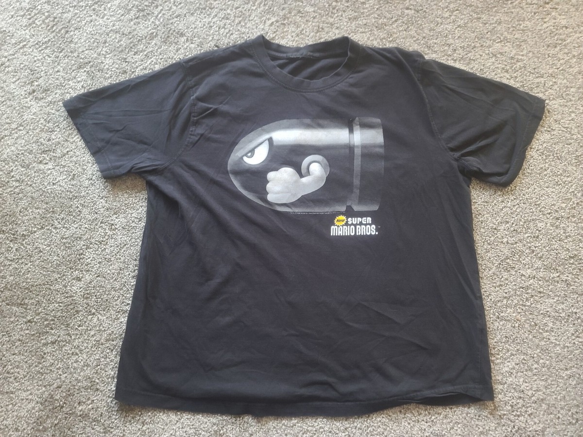 トップス 00S New Super Mario Bros Bullet Bill XL Vintage Y2K New Super Mario Bros Promo T-Shirt 2009 Nintendo