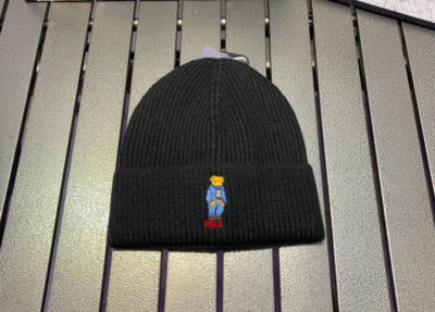 Polo Ralph Lauren Embroidered Bear Wool Beanie Rib-Knit Hat -one size Winter Hat